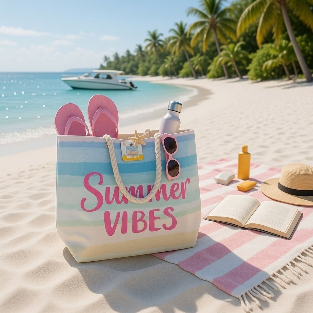 NWT Sea Breeze I Canvas "Summer Vibes" Tote BAG with rope handle